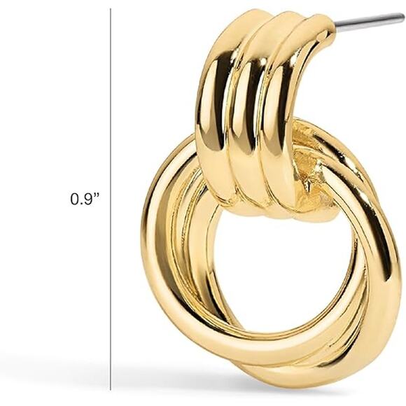 Electric Picks Knot Earrings Women 14k Gold Plated Lightweight Hoop Modern Gift - Picture 5 of 7